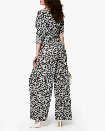 Ensemble plissé floral noir pour femme - Vêtements