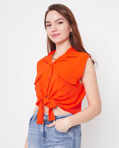Chemisier crop top orange fermé par des boutons - Vêtements