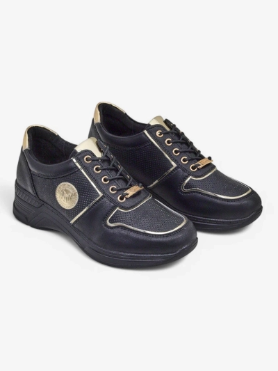 Sneakers compensées pour femmes Callista Nero cuir écologique noires