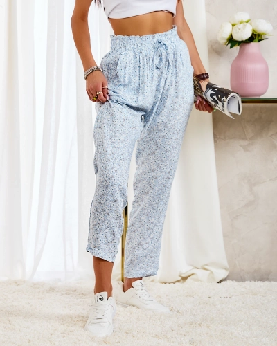 Royalfashion Pantalon en coton fleuri pour femme bleu