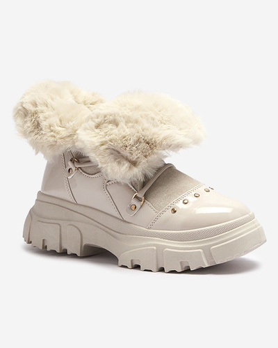 Bottes de neige beige à lacets pour femmes Fentes- Footwear
