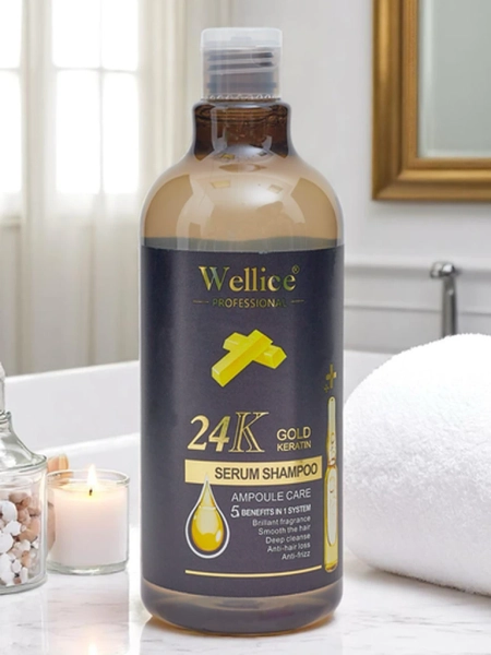 Shampoo professionnel pour cheveux à la kératine et à l'or 24K – Hydratation intensive et lissage des cheveux 5 en 1