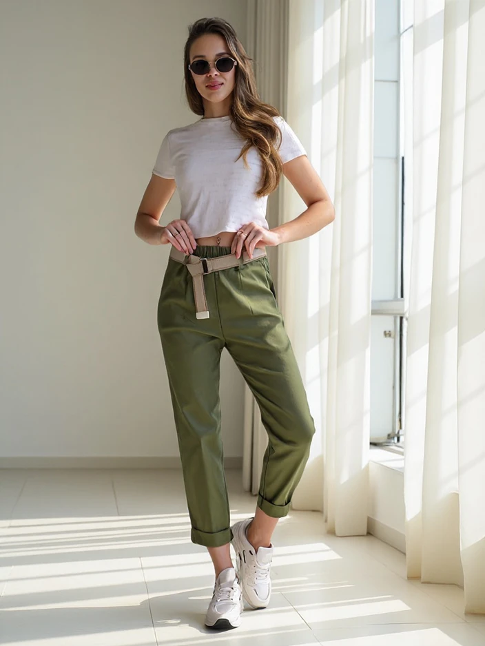 Pantalons droits en viscose Royalfashion pour femmes avec une ceinture