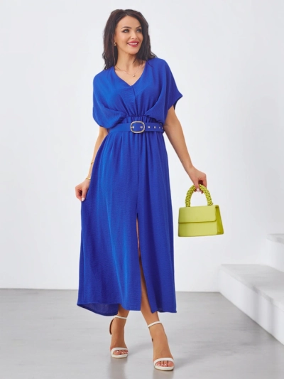 Robe midi femme Royalfashion avec des manches courtes, décolleté en V et fente au milieu