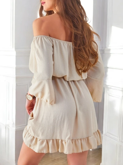 Robe mini femme Royalfashion épaules dénudées avec manches longues et strass