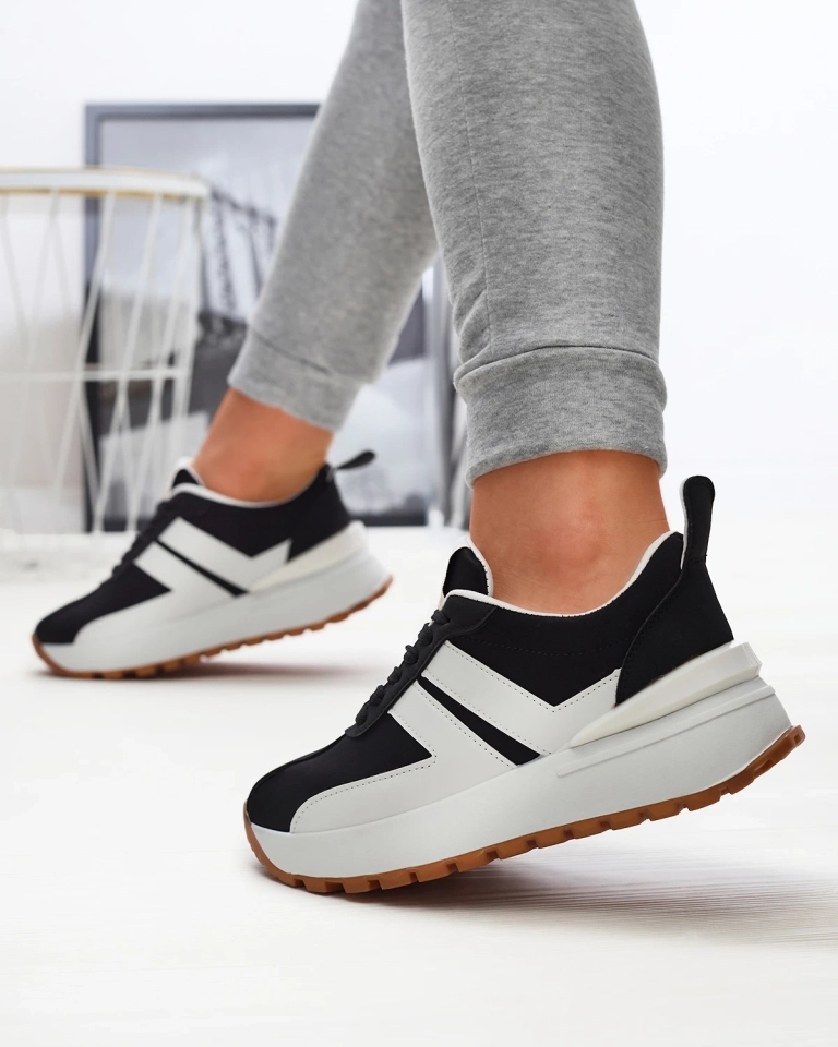 Chaussures de sport noires en éco-cuir pour femme avec empiècements colorés Tifora- Footwear
