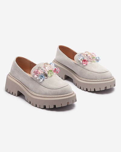 Mocassins gris clair pour femmes avec perles colorées Hetika - Footwear