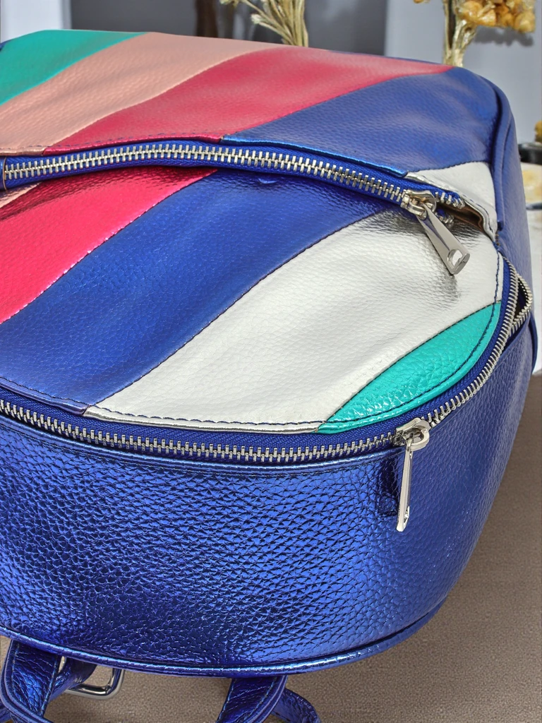 Sac à dos pour femme Royalfashion en cuir écologique avec rayures métalliques Rayures Métalliques