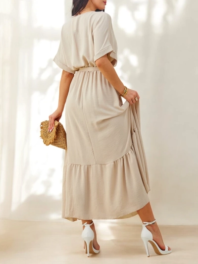 Robe mi-longue Royalfashion pour femmes avec manches courtes et boutons décoratifs