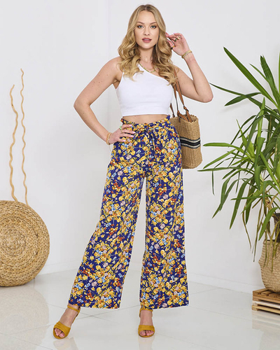 Pantalon palazzo bleu à fleurs bleu marine pour femme - Vêtements