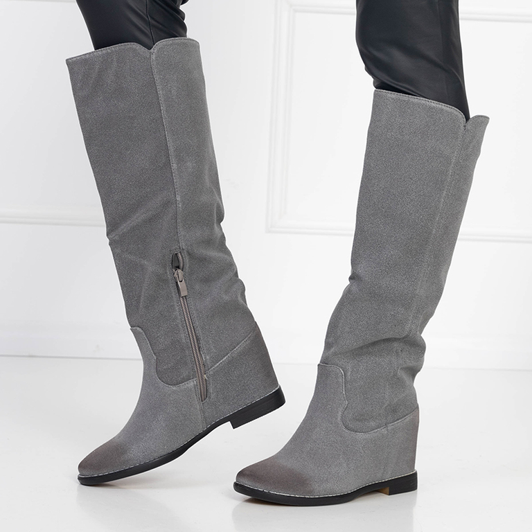 Bottines grises pour femme à talon compensé Hiloumi - Chaussures