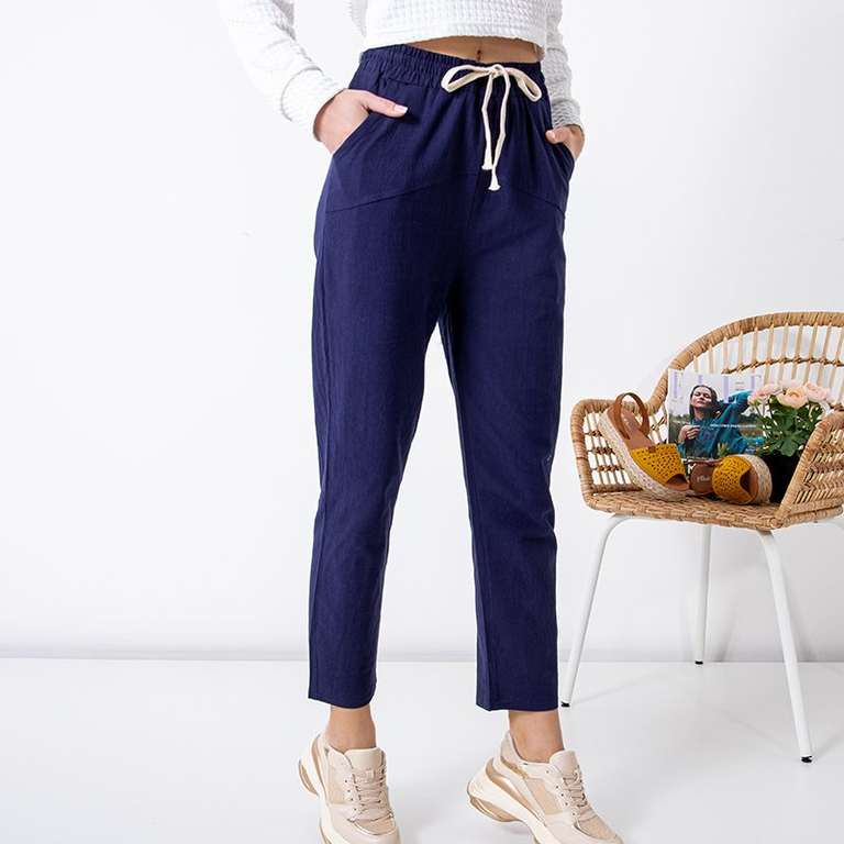 Pantalon droit femme en coton bleu marine GRANDE TAILLE - Vêtements