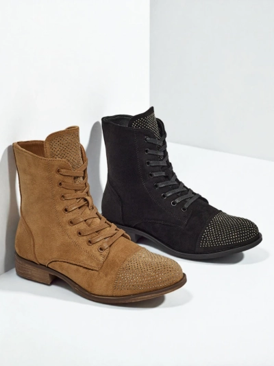 Bottines à lacets pour femmes en éco-daim avec zircons Marvelli