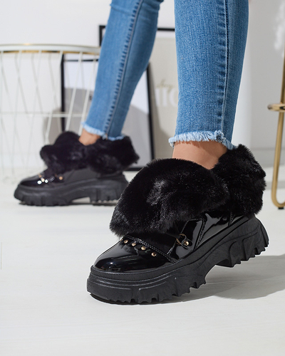 Bottes de neige noires à lacets pour femmes Fentes- Footwear