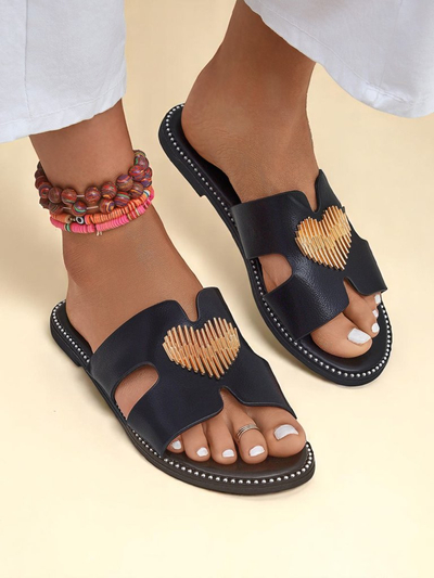 Royalfashion Sandales plates pour femmes Heart Chic