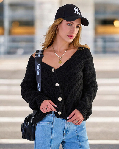 Royalfashion Pull tricoté pour femme avec boutons