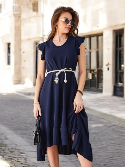 Robe midi pour femmes Royalfashion avec volants et manches courtes