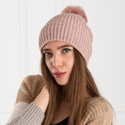 Bonnet rose avec pompon pour femme - Accessoires