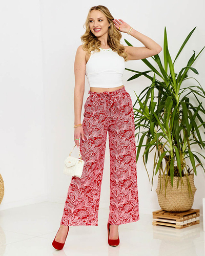 Pantalon en tissu rouge pour femmes avec imprimé- Vêtements
