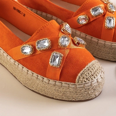 OUTLET Espadrilles femme orange avec cristaux Erilla - Chaussures