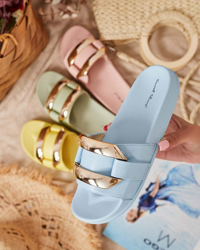Chaussons femme bleus avec ornement Serina doré - Footwear