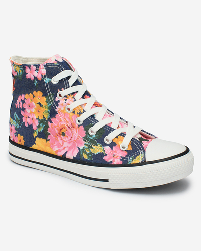 Royalfashion Baskets montantes bleu marine pour femme avec imprimé floral coloré Fahenna