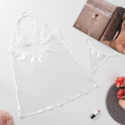 Chemise de nuit femme en dentelle blanche à lanières - Belizna
