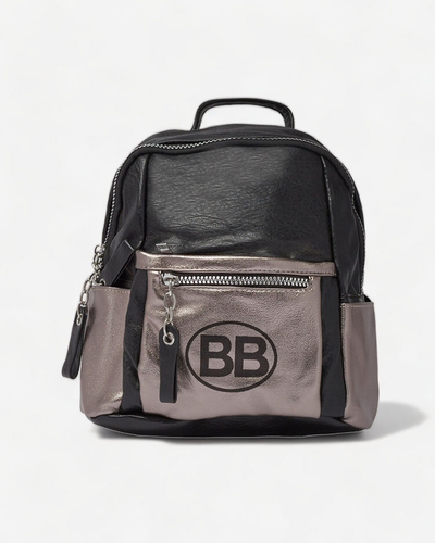 Royalfashion Petit sac à dos en éco-cuir pour femme noir avec pochette graphite