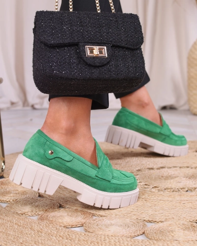 Eco suede green moccasins for women Siherta- Footwear