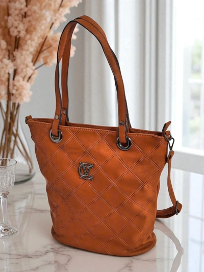 Sac pour femme Latona marron en cuir écologique, grand sac shopper avec fermeture éclair
