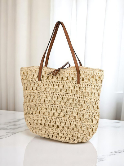 Royalfashion Grand sac à main en paille pour femme Naturel Classique