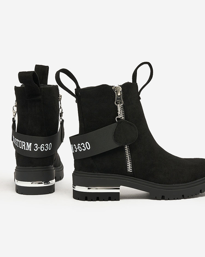 Royalfashion Bottes noires en éco-suède avec sangle et fermetures éclair Redmisala