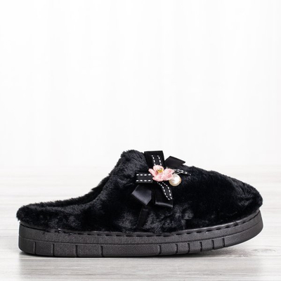 Pantoufles noires avec décorations Flower Power - Chaussures 1