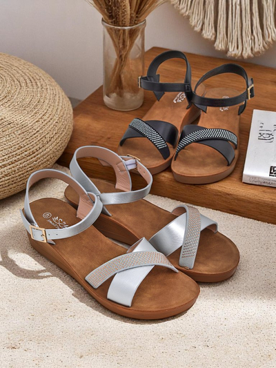 Sandales compensées Royalfashion pour femmes avec strass Allona