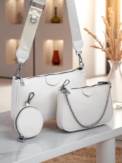Aurelia Bianca – Petit sac à main blanc pour femmes en cuir écologique avec chaîne