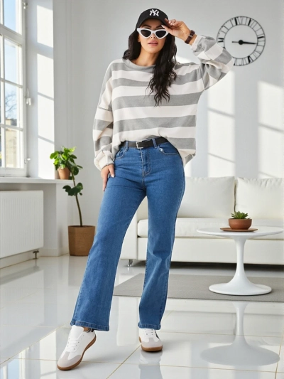 Jeans droits en coton Royalfashion pour femmes