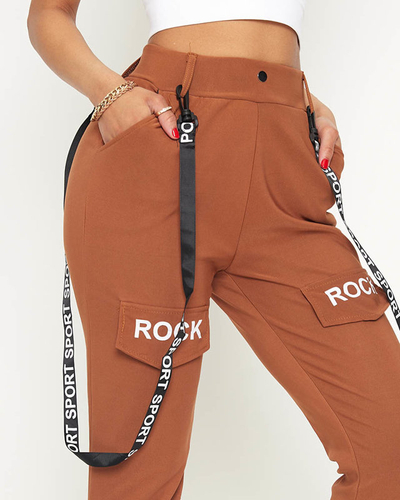 Pantalon cargo pour femme avec bretelles camel - Vêtements