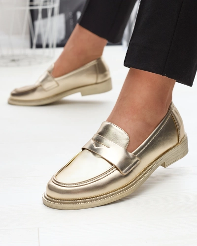 Mocassins dorés pour femme en cuir écologique Zibom- Footwear