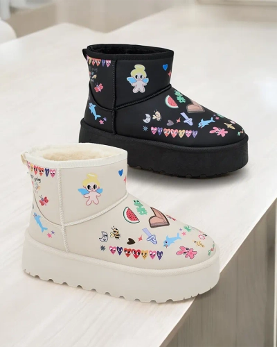 Royalfashion Bottes courtes pour femmes de style botte de neige avec des autocollants Hanaga