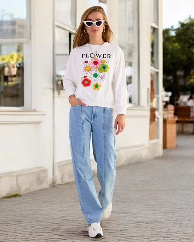 Royalfashion Sweat-shirt en coton à imprimé fin pour femme