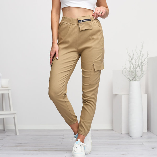 Pantalon cargo femme marron clair avec poche amovible - Vêtements