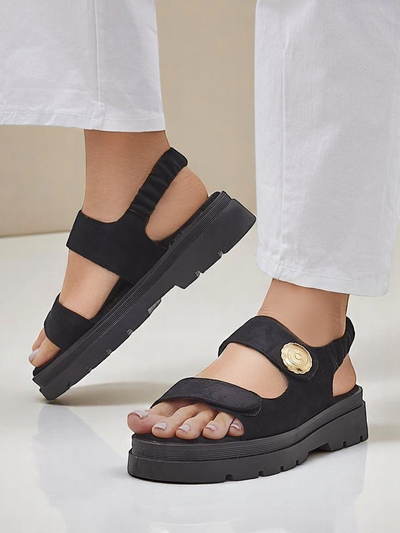Sandales pour femmes Royalfashion Anthea Nero - daim noir, plateforme 5 cm