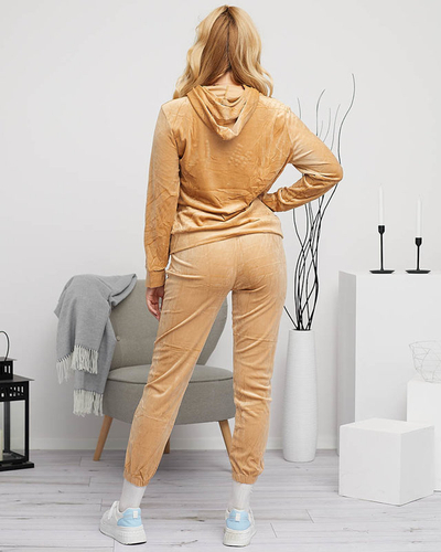 Sweat femme beige serti d'une inscription et de cristaux - Vêtements