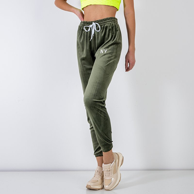 Pantalon de jogging femme vert foncé avec inscription brodée - Vêtements
