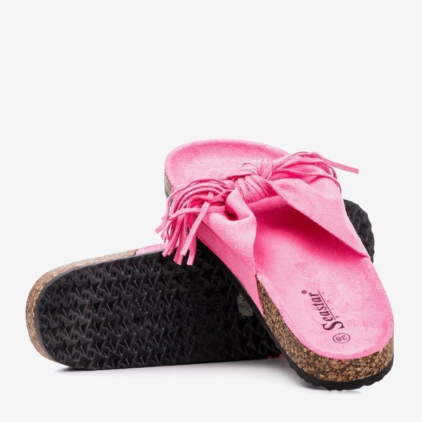 OUTLET Pantoufles à franges Amassa rose fluo pour femme - Chaussures