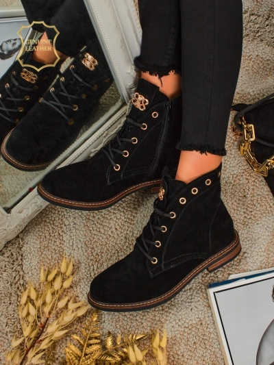 Bottines pour femmes Aurelia Romano en daim naturel - marron, avec fourrure