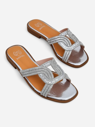 Sandales argentées Royalfashion Ariadne - talon plat, cuir écologique