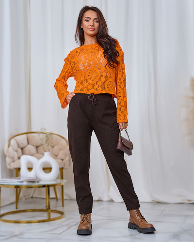 Royalfashion Pantalon en velours côtelé pour femme marron foncé