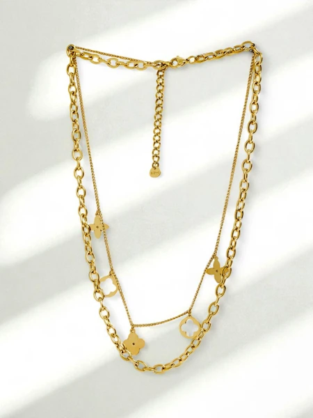 Collier Perséphone Aurelia – plaqué or, double avec motif floral