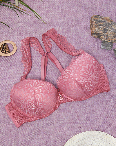 Soutien-gorge femme avec dentelle de couleur rose foncé - Sous-vêtements
